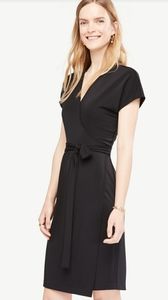 Ann Taylor Black Short-Sleeved Wrap Dress